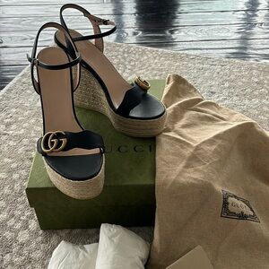 Gucci Lifford Espadrille Wedge in Black Nero size 39